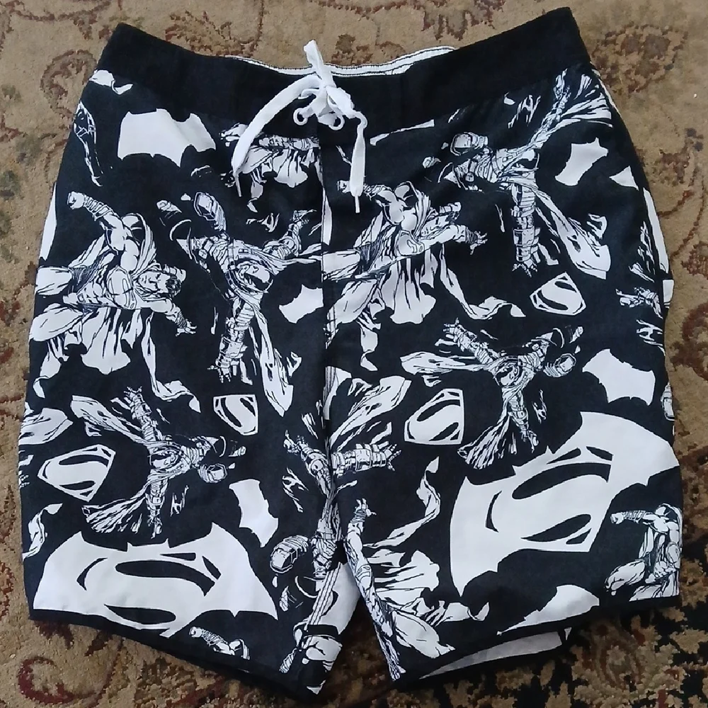 DC Comics Black and White Swim Trunks Dynamic Design